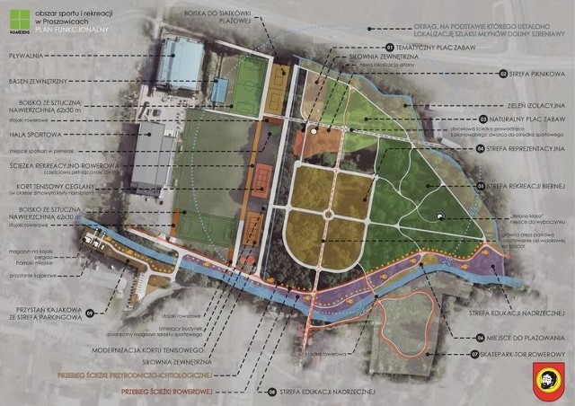 Plan rewitalizacji parku. Planowana przystań kajakowa widoczna w  lewym, dolnym rogu
