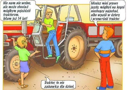 Ten rysunek pochodzi z komiksu "Przygoda na wsi&#8221; wydanego przez Państwową Inspekcję Pracy. Dzieciom bardzo się podoba, a co najważniejsze - podkreślają inspektorzy - trafia do wyobraźni nie tylko maluchów, ale nawet nastolatków.