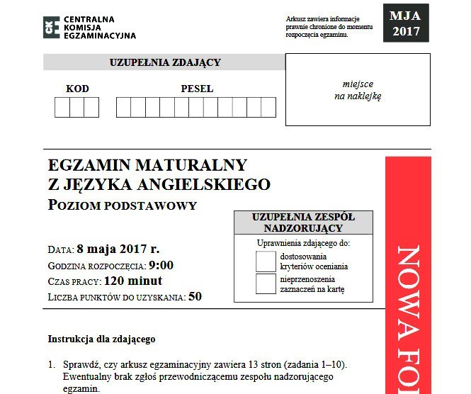 Matura 2018 - odpowiedzi z języka angielskiego (poziom...