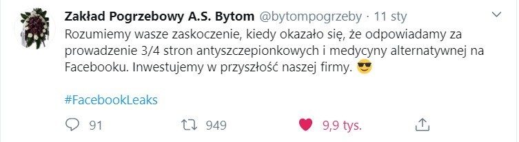 Przykłady tweetów Zakładu Pogrzebowego A.S Bytom...