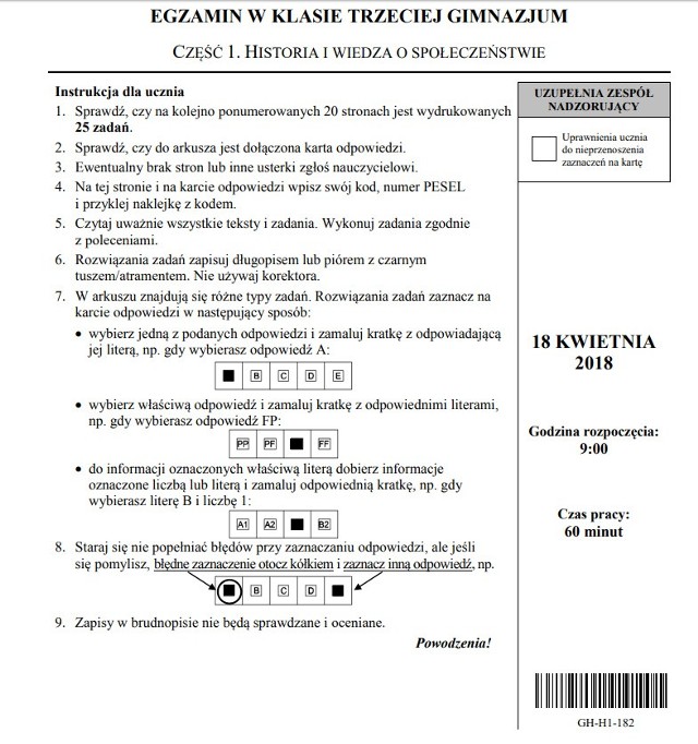 Egzamin gimnazjalny ARKUSZE I ODPOWIEDZI. Co było na egzaminie z części humanistycznej? [PYTANIA, ARKUSZE, ODPOWIEDZI Z POLSKIEGO, HISTORII]