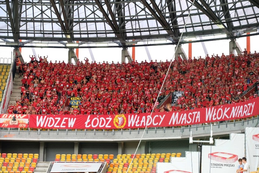 Widzew Łódź na meczu z Jagiellonią Białystok