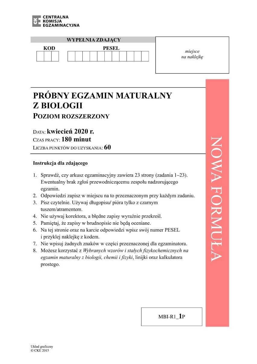 Matura próbna 2020 CKE - biologia