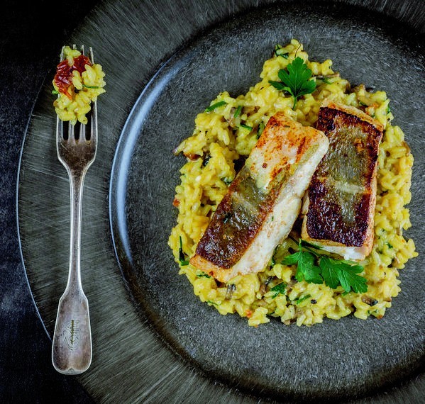 Szafranowe risotto z grzybami i świeżym dorszem Agnieszki...