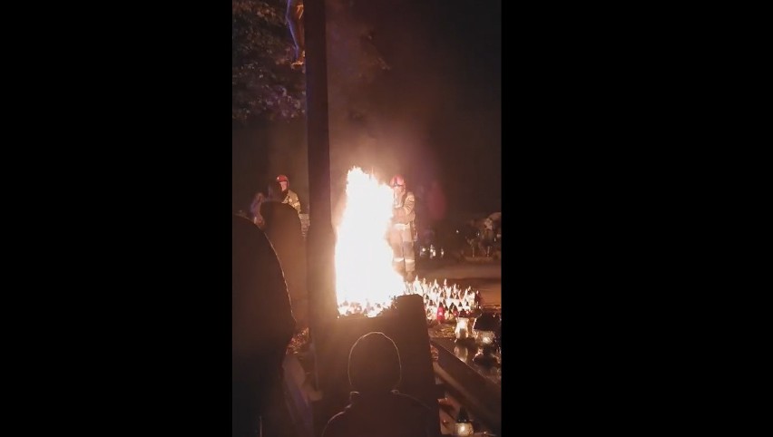 Pożar na cmentarzu w Bytomiu przy Powstańców we Wszystkich Świętych. FILM