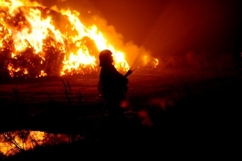 Pożar słomy w Obkasie