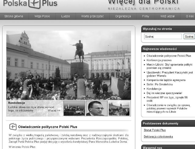 strona internetowa partii Polska Plus