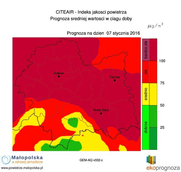 Prognozy zanieczyszczenia na czwartek