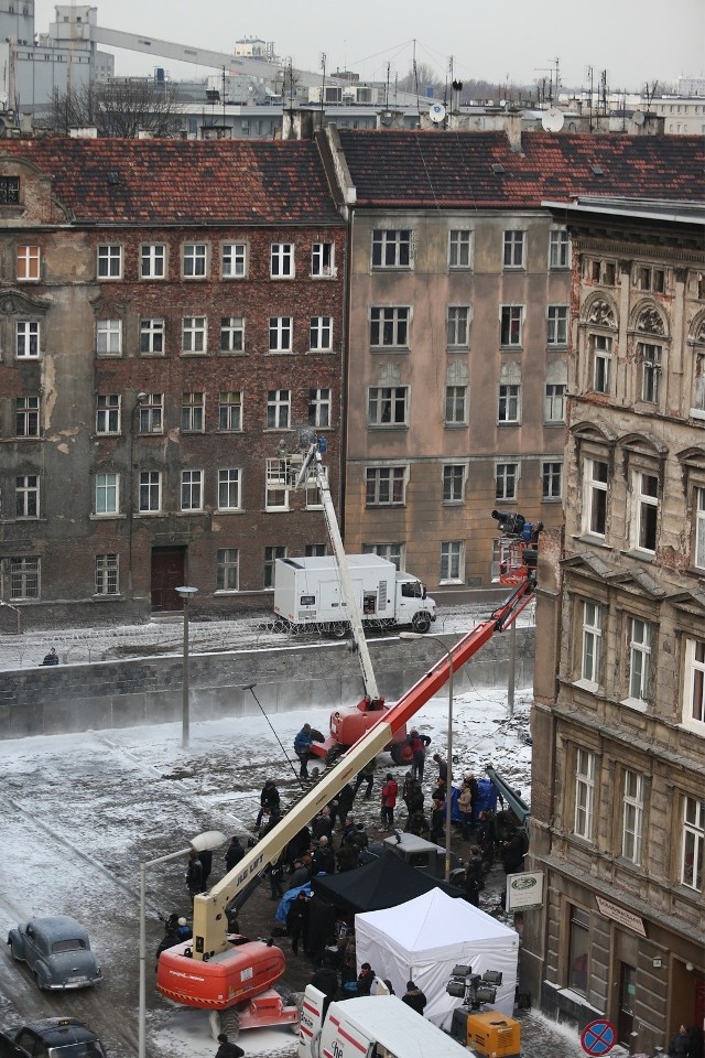 Kamienica przy ul. Kurkowej podczas kręcenia scen do "Mostu szpiegów".