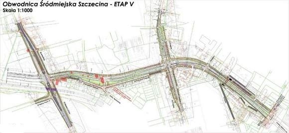 Piąty etap obwodnicy Szczecina. Licząc od lewej widoczne skrzyżowania z ulicami Niemierzyńską/Arkońską, Chopina i Krasińskiego.