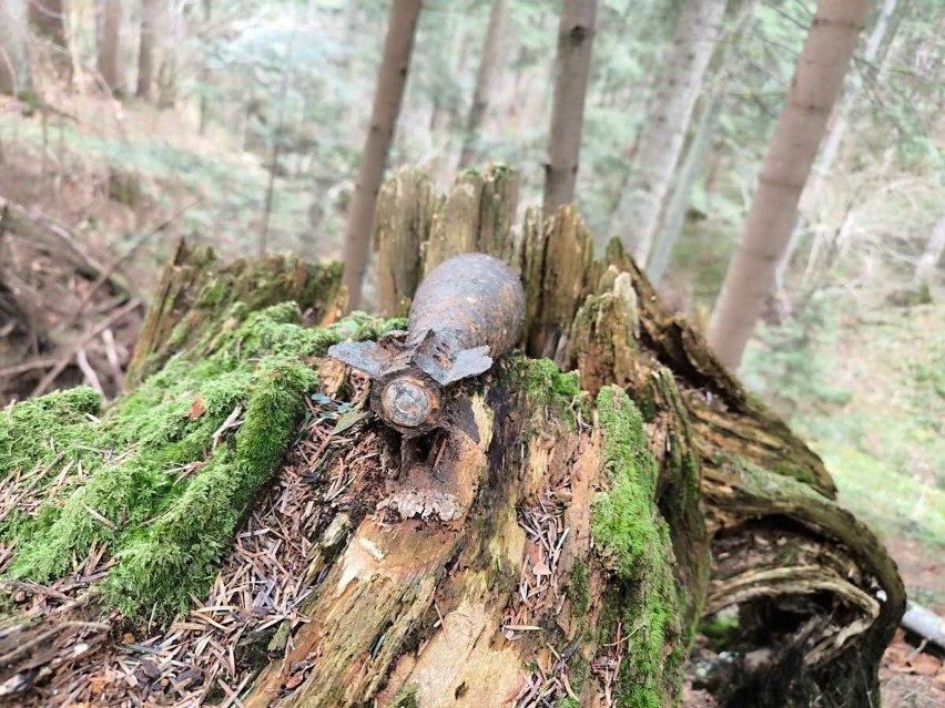 Turysta znalazł niewybuch z II wojny światowej w Bieszczadach. Granat moździerzowy leżał w lesie koło Czarnej Górnej [ZDJĘCIA]