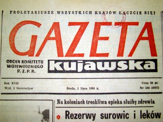 Prezentujemy skrót wybranych wiadomości, jakie przed pół wiekiem o tej porze, w 1964 r. można było przeczytać w Gazecie Kujawskiej (dziś Pomorskiej).