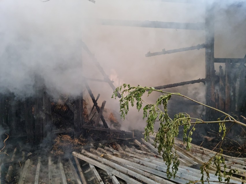 Pożar stodoły w Minodze. Strażacy wiele godzin gasili ogień