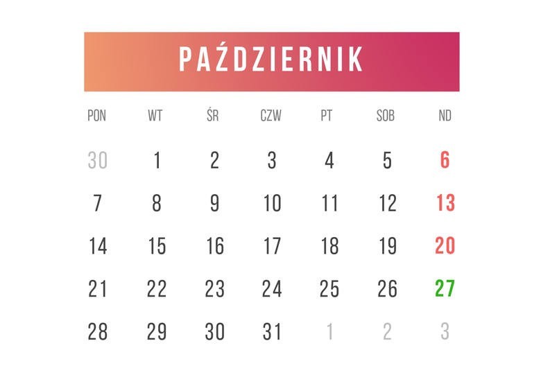 KALENDARZ NIEDZIEL HANDLOWYCH 2019 PAŹDZIERNIK