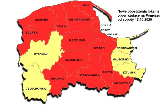 Nowe strefy czerwone i żółte w Polsce od 17.10.2020