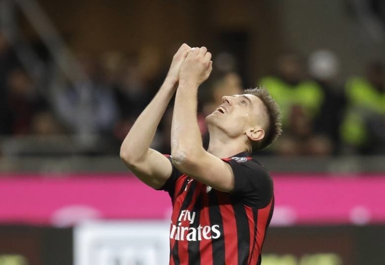 Na zdjęciu: Krzysztof Piątek. Mecz AC Milan - Lazio Rzym...