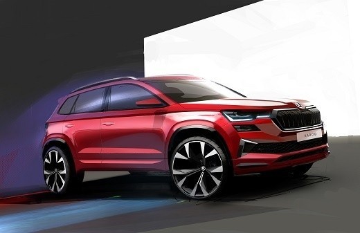 Skoda KaroqŠkoda zaprezentowała dwa szkice projektowe odświeżonego modelu Karoq. Kompaktowy SUV marki został po raz pierwszy zaprezentowany szerszej publiczności w 2017 roku. Oficjalna prezentacja odświeżonej Skody Karoq odbędzie się 30 listopada 2021 r.Fot. Skoda