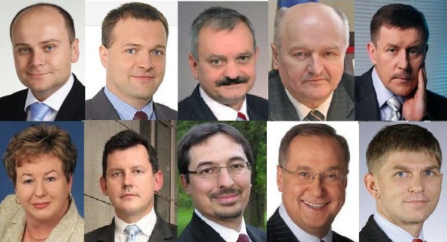 Kandydaci na prezydenta Radomia: Andrzej Kosztowniak (od lewej, górny rząd), Radosław Witkowski, Andrzej Łuczycki, Zdzisław Marcinkowski, Zbigniew Kuźmiuk, Bożenna Pacholczak (od lewej, dolny rząd), Piotr Szprendałowicz, Jakub Kluziński, Marek Wikiński i Krzysztof Sońta.