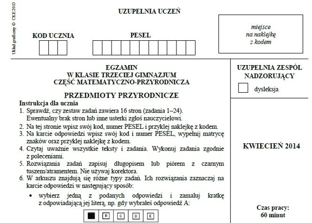 EGZAMIN GIMNAZJALNY 2014 z CKE - PRZYRODA 24.04.2014 [ARKUSZE, PYTANIA I  ODPOWIEDZI] | Dziennik Bałtycki