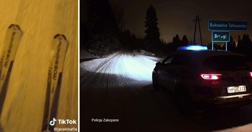 Podhale. Śnieg znów sparaliżował drogę w Bukowinie Tatrzańskiej. Warunki wieczorem były idealne do jazdy na... nartach [FILM, ZDJĘCIA]