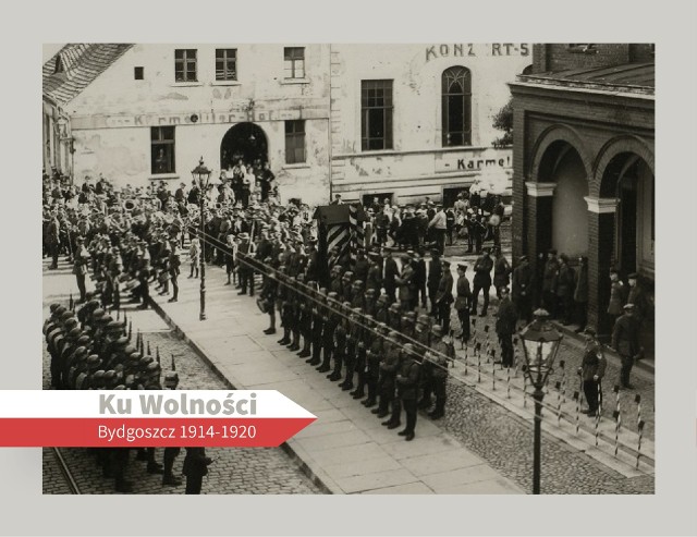 Wystawa przybliży życie bydgoszczan i wydarzenia, które doprowadziły do włączenia miasta w granice niepodległego państwa polskiego po 148 latach zaboru pruskiego. Ekspozycja będzie stanowiła przekrój wydarzeń ukazujących dążenie do odzyskania ojczyzny już od 1914 roku w nawiązaniu do wątków z Kujaw i Pomorza. Obok prezentacji tych wydarzeń zostanie także ukazana sytuacja Polaków w Bydgoszczy z końca 1918 roku, kiedy to wybuchło powstanie wielkopolskie. Na wystawie zobaczymy różnorodne archiwalia, bogaty materiał ikonograficzny i kartograficzny, numizmaty i obiekty falerystyczne.Na zdjęciu: Grenzschutz – odprawa warty, Wilhelmstraβe (ob. ul. Marszałka F. Focha), Bydgoszcz, 1919.