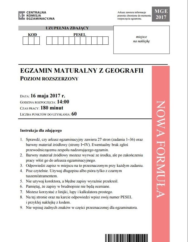 ARKUSZE EGZAMIN MATURALNY Z GEOGRAFII POZIOM ROZSZERZONY