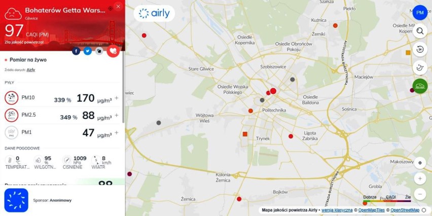 Zła i bardzo zła jakość powietrza 11 grudnia 2020 w Rybniku,...