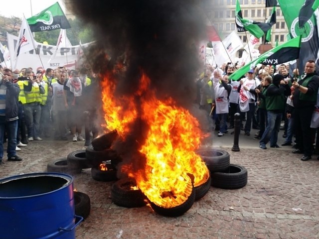 Protest górników w Katowicach