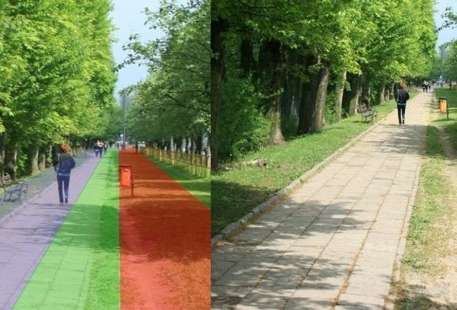 Wizualizacja wymagającego pilnej naprawy ciągu pieszo-rowerowego przy ul. Szczecińskiej.