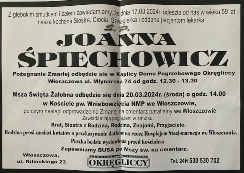 Nie żyje doktor Joanna Śpiechowicz, szefowa włoszczowskiego Hospicjum