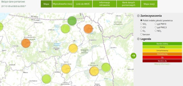 Mapa zanieczyszczenia powietrza w Polsce. Smog w województwie podlaskim -  aplikacja powietrzna | Kurier Poranny