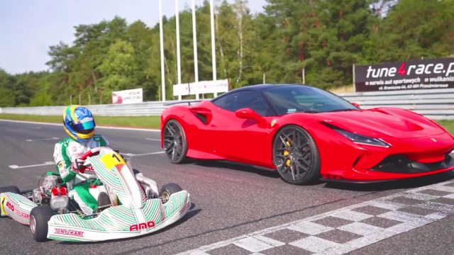 Czy jest to możliwe, aby gokart o mocy niecałych 50 koni mechanicznych byłby w stanie wygrać z Ferrari F8 Tributo o mocy 720 koni mechanicznych w ramach wyścigu drag race?