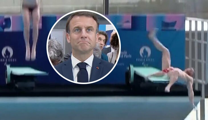 Świat śmieje się z otwarcia Olimpijskiego Centrum Wodnego w Paryżu przez prezydenta Macrona. WIDEO podbija Internet
