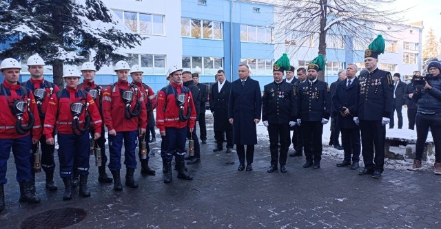 Prezydent RP Andrzej Duda w Jaworznie. Spotyka sie tu z górnikami i ratownikami górniczymi