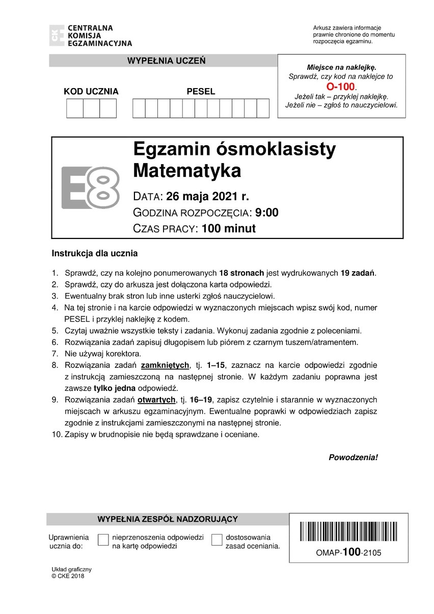 EGZAMIN 8-klasisty 2021: MATEMATYKA