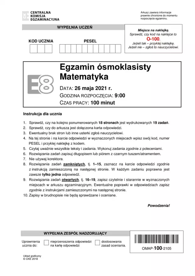 EGZAMIN 8-klasisty 2021: MATEMATYKA