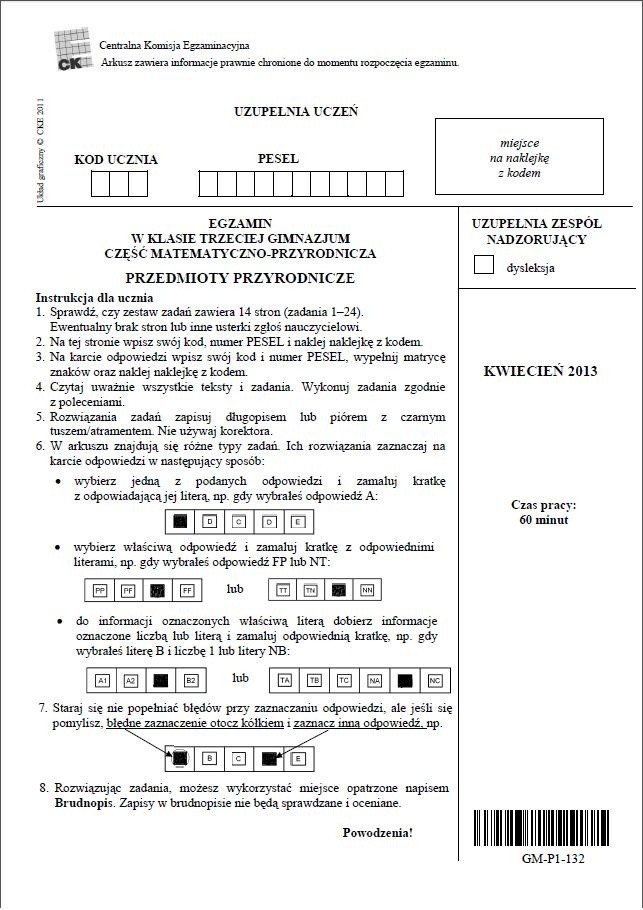 Egzamin gimnazjalny 2013 - Arkusze i odpowiedzi.