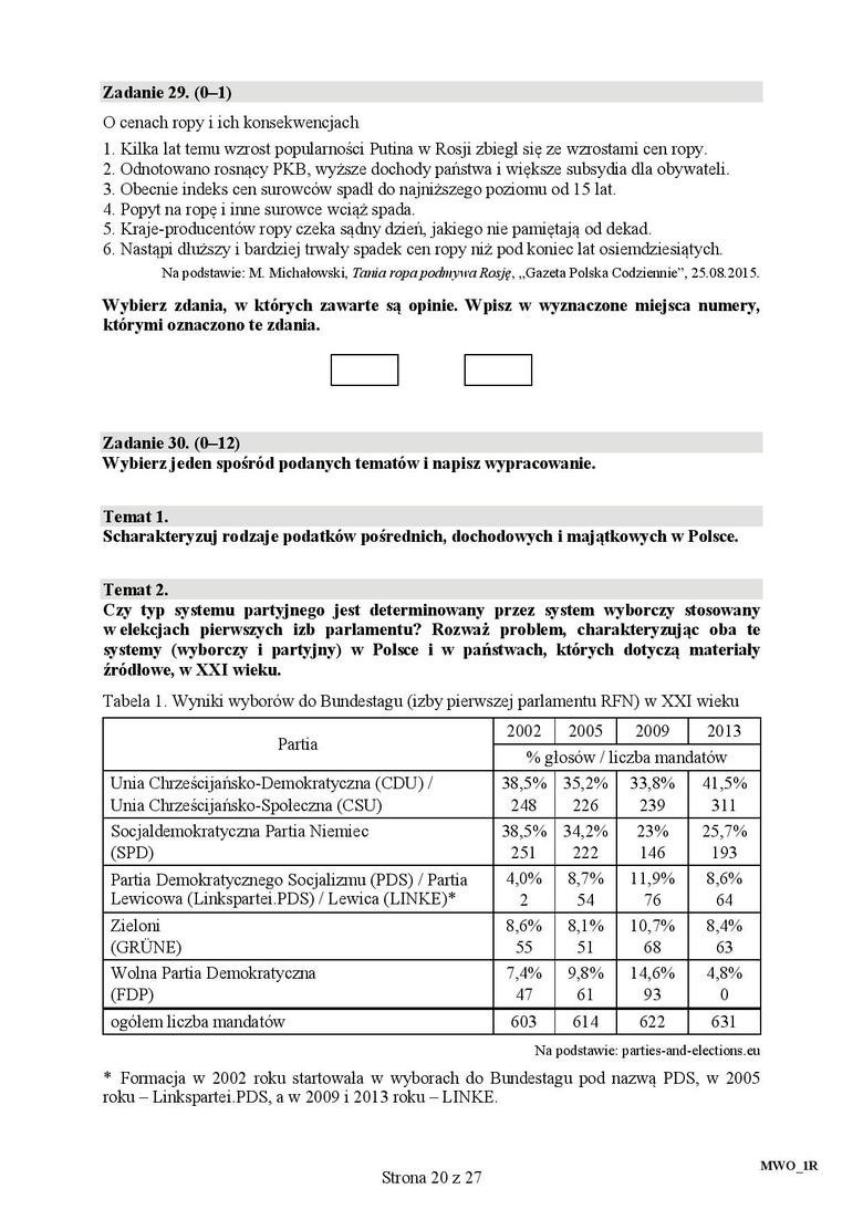 Matura 2018: WOS podstawowy - PRZECIEKI (Odpowiedzi, rozwiązania, arkusz CKE, testy online 11.05.2018)