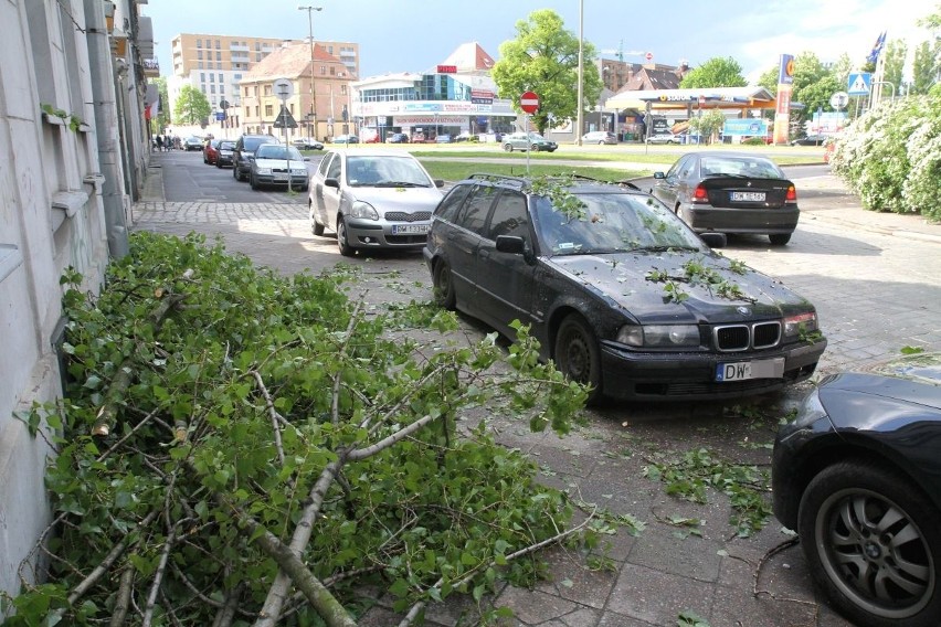 Drzewo powalone przez burzę w rejonie ul. Dmowskiego we...
