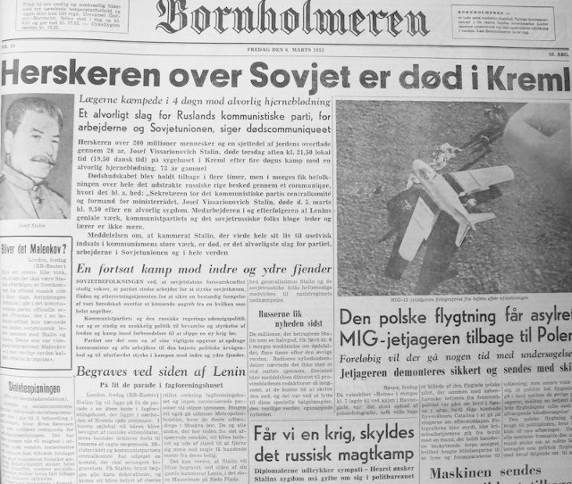 Bornholmska gazeta donosiła o śmierci Stalina i ucieczce Franciszka Jareckiego. 