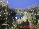 Groźny wypadek w Skaryszewie. Samochód uderzył w słup i wjechał w pole. Ranna kobieta trafiła do szpitala