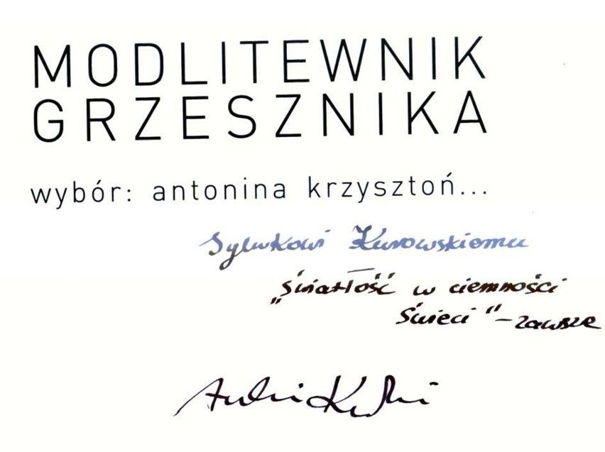 Autograf Antoniny  Krzysztoń dla Sylwestra  Kurowskiego