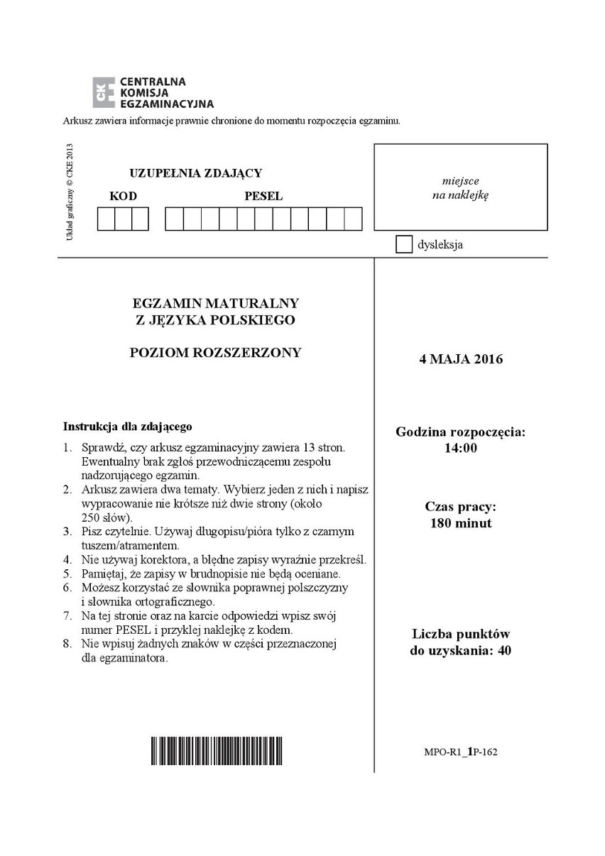 Stara matura 2016: Język polski poziom rozszerzony...