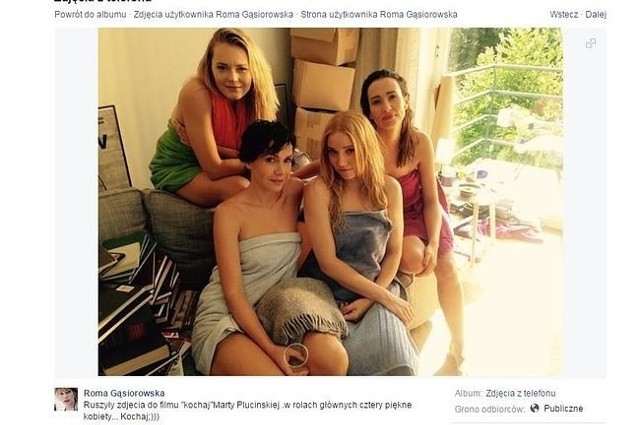 Magdalena Lamparska, Olga Bołądź, Roma Gąsiorowska i Aleksandra Popławska na planie filmu "Kochaj" (fot. Facebook.com)