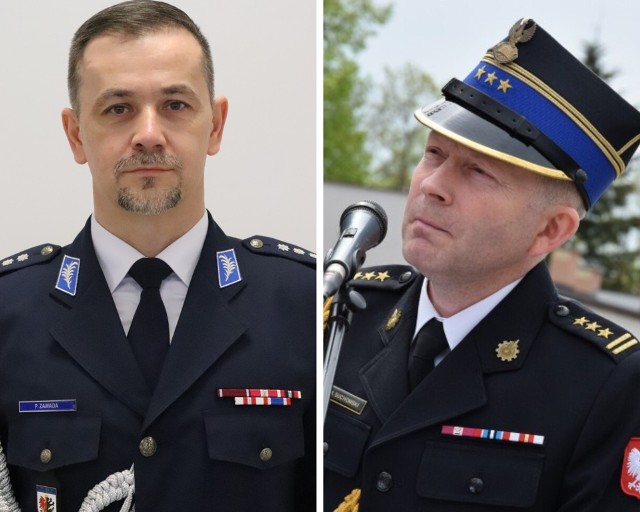 Insp. Paweł Zawada, komendant powiatowy policji w Sępólnie Krajeńskim i st. bryg. Maciej Suchomski, komendant powiatowy Państwowej Straży Pożarnej w Sępólnie Krajeńskim.