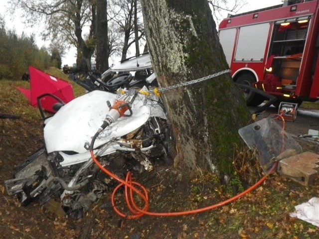 Do zdarzenia zostali zadysponowani strażacy z  Komendy Powiatowej PSP w Węgorzewie, którzy na miejscu stwierdzili, że samochód osobowy marki Renault uderzył czołowo w przydrożne drzewo. Tuż przed zastępami PSP na miejsce dotarł Zespół Ratownictwa Medycznego.