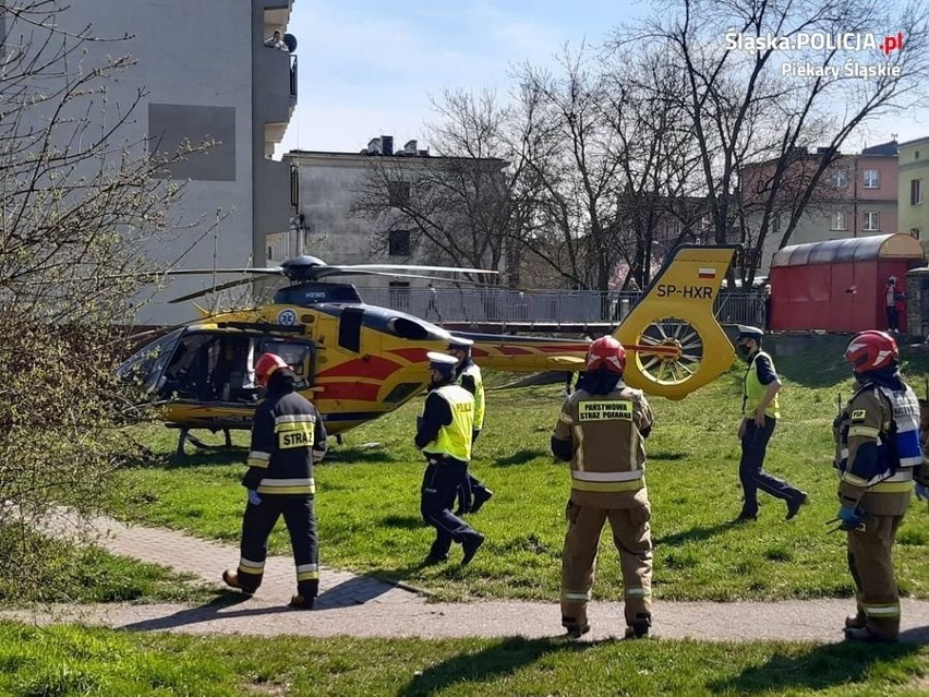 Po wypadku w Piekarach Śląskich lądował śmigłowiec LPR...