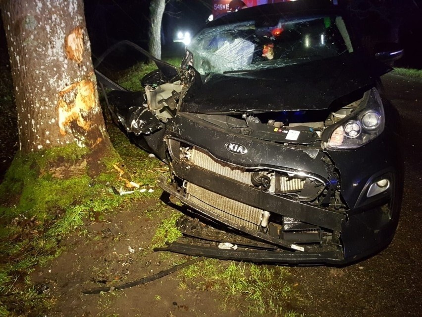 Wypadek koło Barwic. Auto roztrzaskało się na drzewie