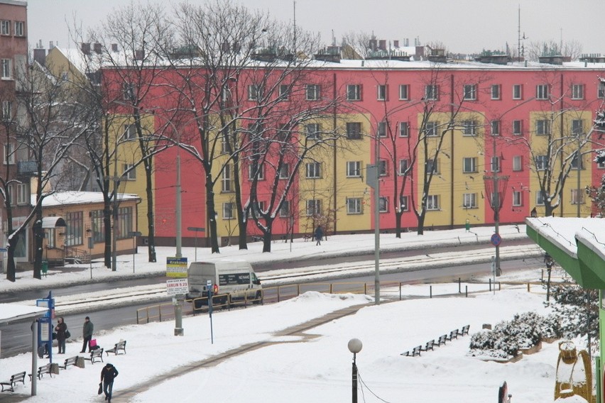 Śródmieście Dąbrowy Górniczej w zimowej odsłonie