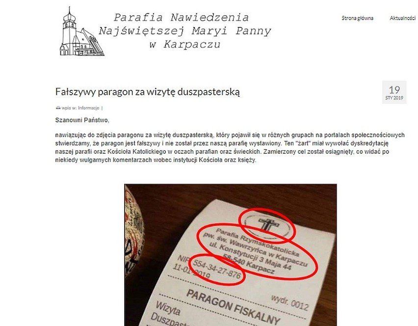 Skan ze strony parafii